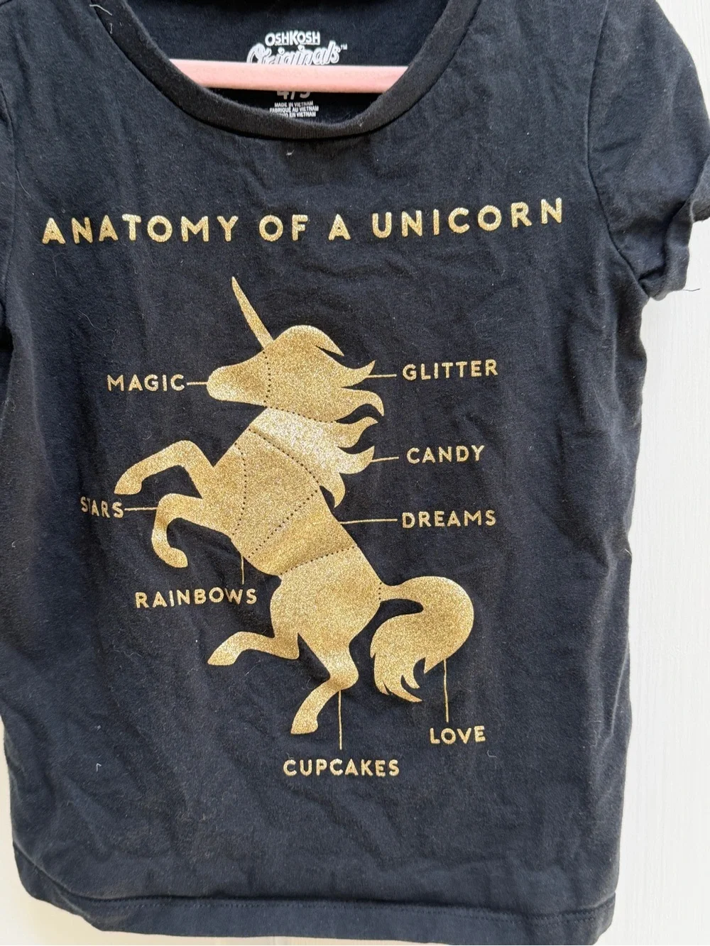OshKosh B'gosh Girls 4 5 Black Gold Unicorn Short Sleeve Shirt Top Blouse